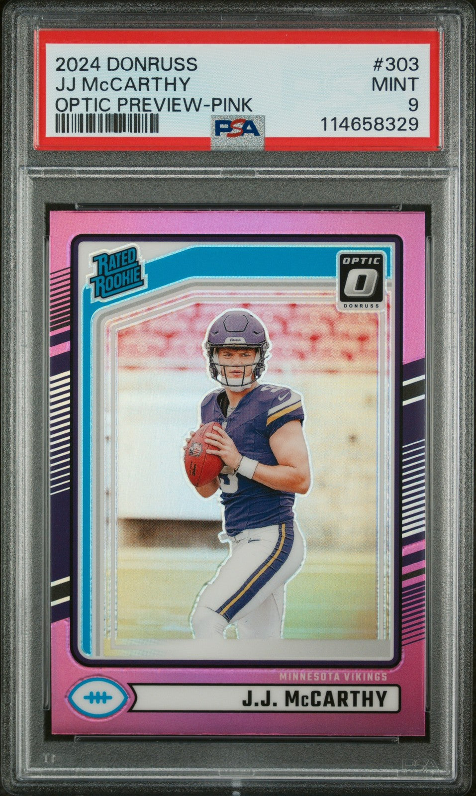 Jj Mccarthy 2024 Panini Donruss #303 Optic Preview-Pink PSA 9