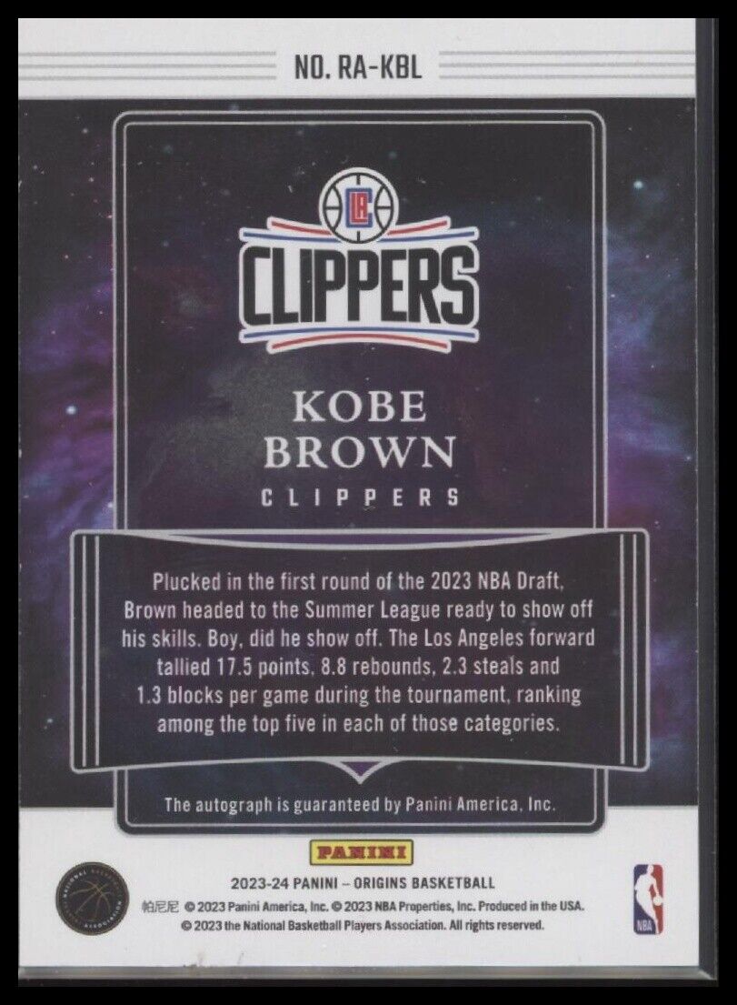 2023-24 Panini Origins #RA-KBL Kobe Brown Rookie Autographs