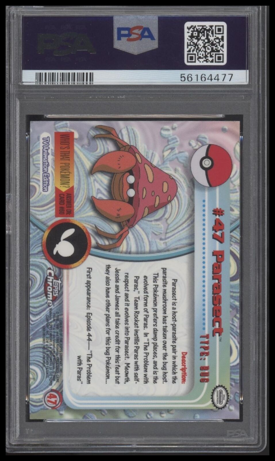 2000 Topps Chrome Pokemon T.V. #47 Parasect Pokemon T.V. PSA 8
