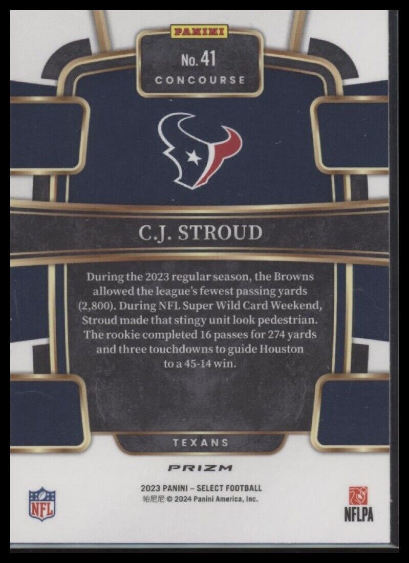 2023 Panini Select #41 C.J. Stroud Silver Prizms