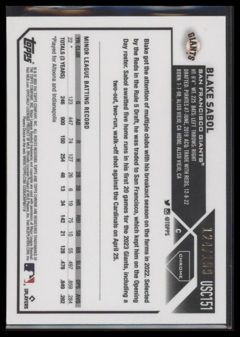 2023 Topps Chrome Update #USC151 Blake Sabol Aqua #/199
