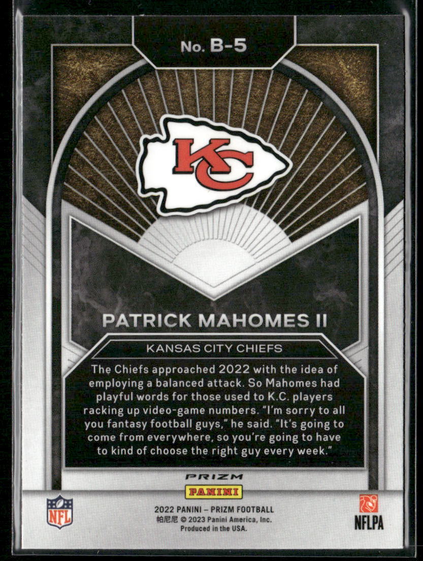 2022 Panini Prizm #B-5 Patrick Mahomes II Brilliance Prizms No Huddle