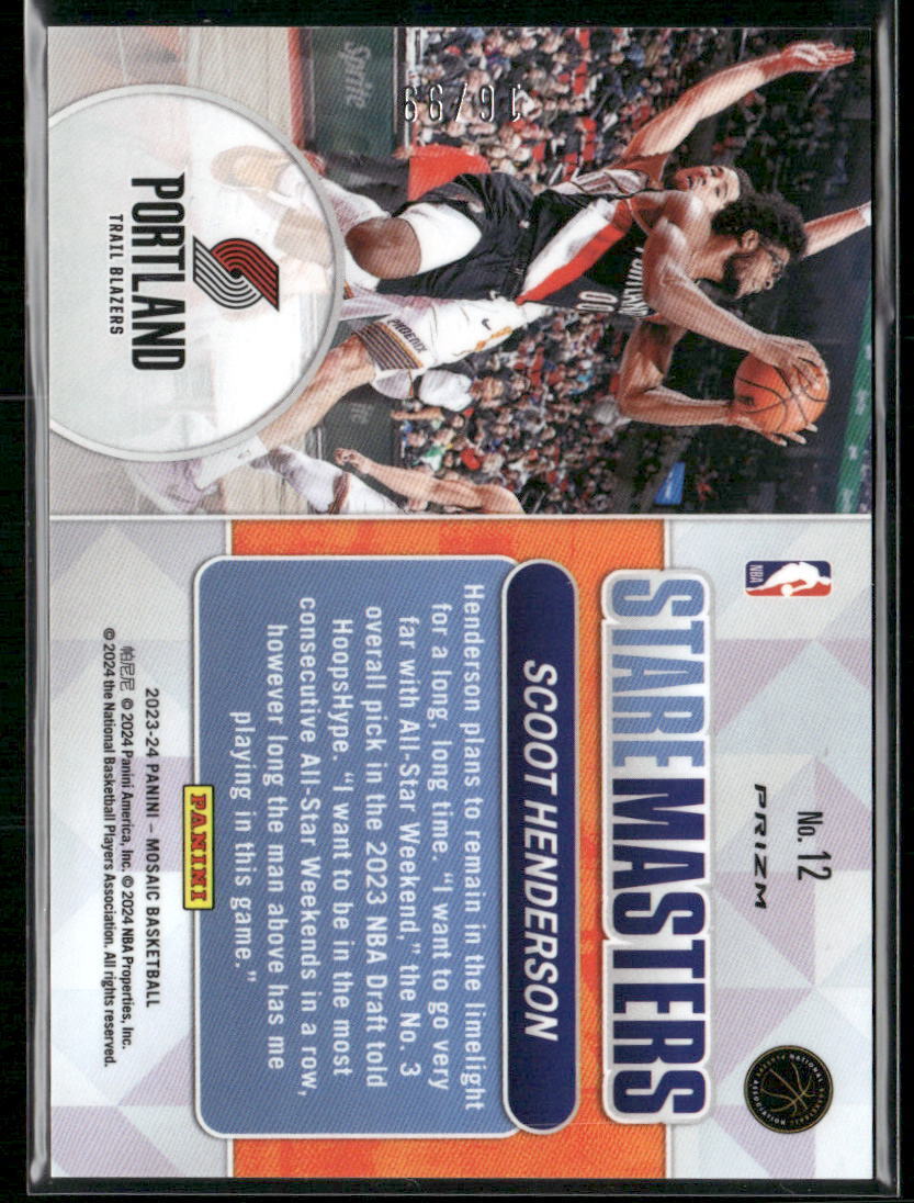 2023-24 Panini Mosaic #12 Scoot Henderson Stare Masters Mosaic Purple #/99