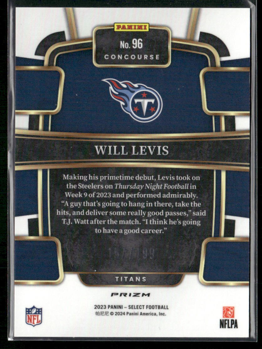 2023 Panini Select #96 Will Levis Blue Prizms #/199