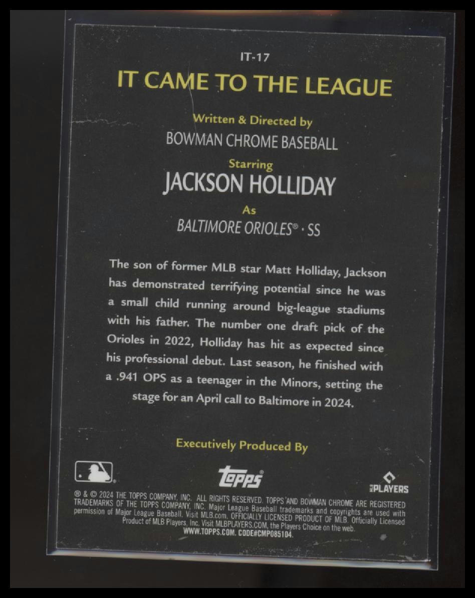 2024 Bowman Chrome #IT-17 Jackson Holliday It Came to the League