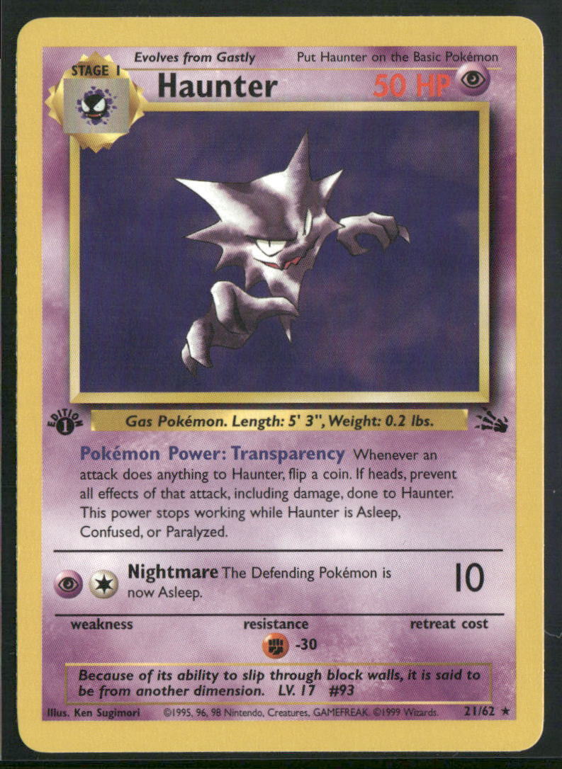 Pokemon Fossil #21/62 Haunter 1st Edition