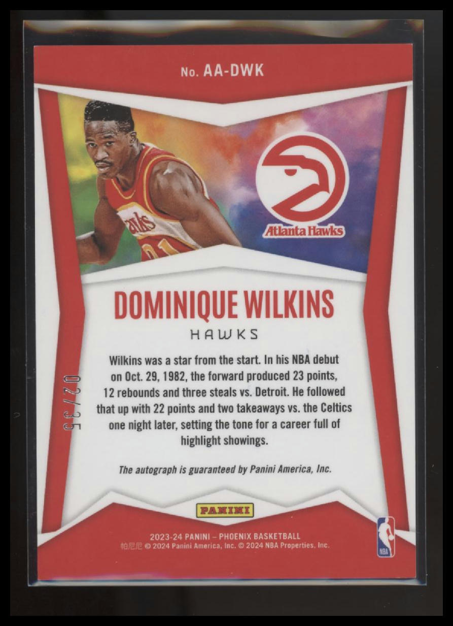 2023-24 Panini Phoenix Dominique Wilkins Ascension Autographs Yellow #/35