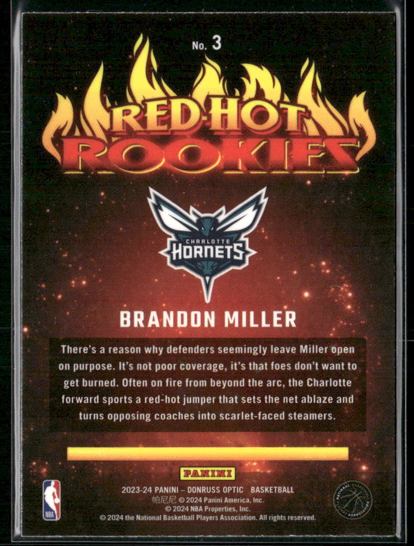 2023-24 Donruss Optic #3 Brandon Miller Red Hot Rookies