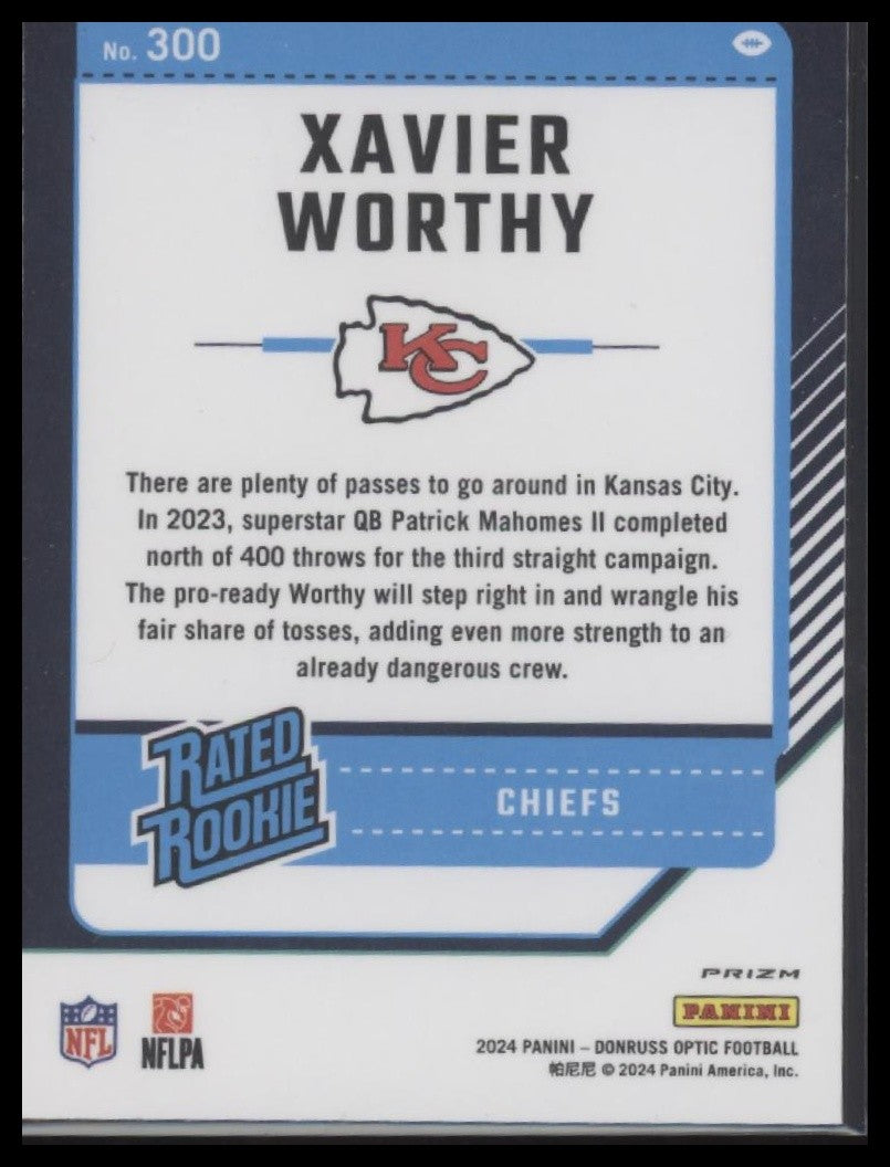 Xavier Worthy 2024 Donruss #398 Optic Rated Rookies Preview Red and Green