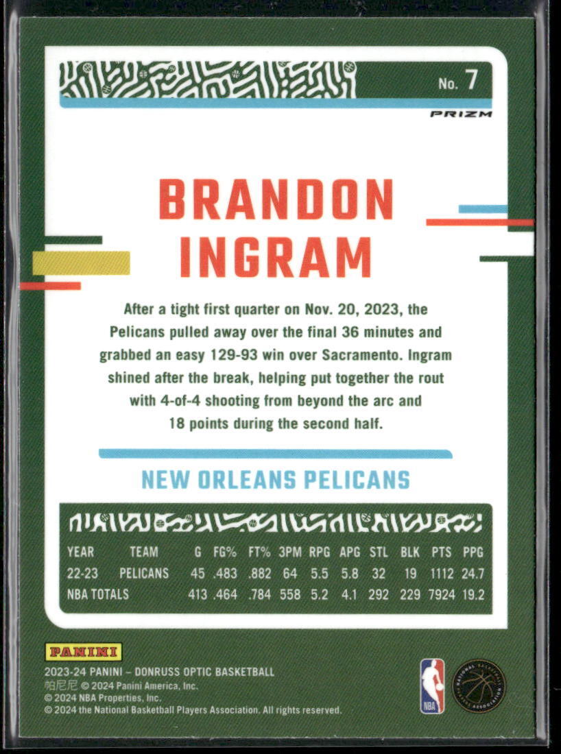 2023-24 Donruss Optic #7 Brandon Ingram Choice Red and Green
