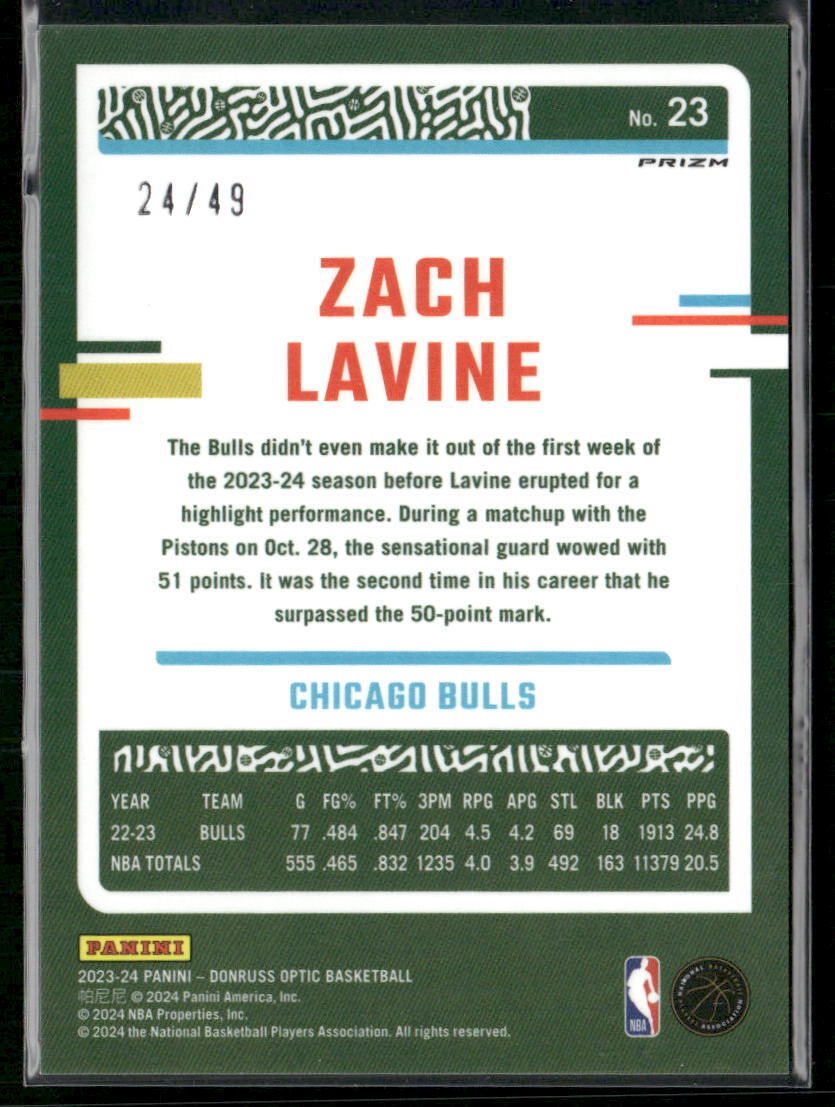 2023-24 Donruss Optic #23 Zach LaVine Blue #/49