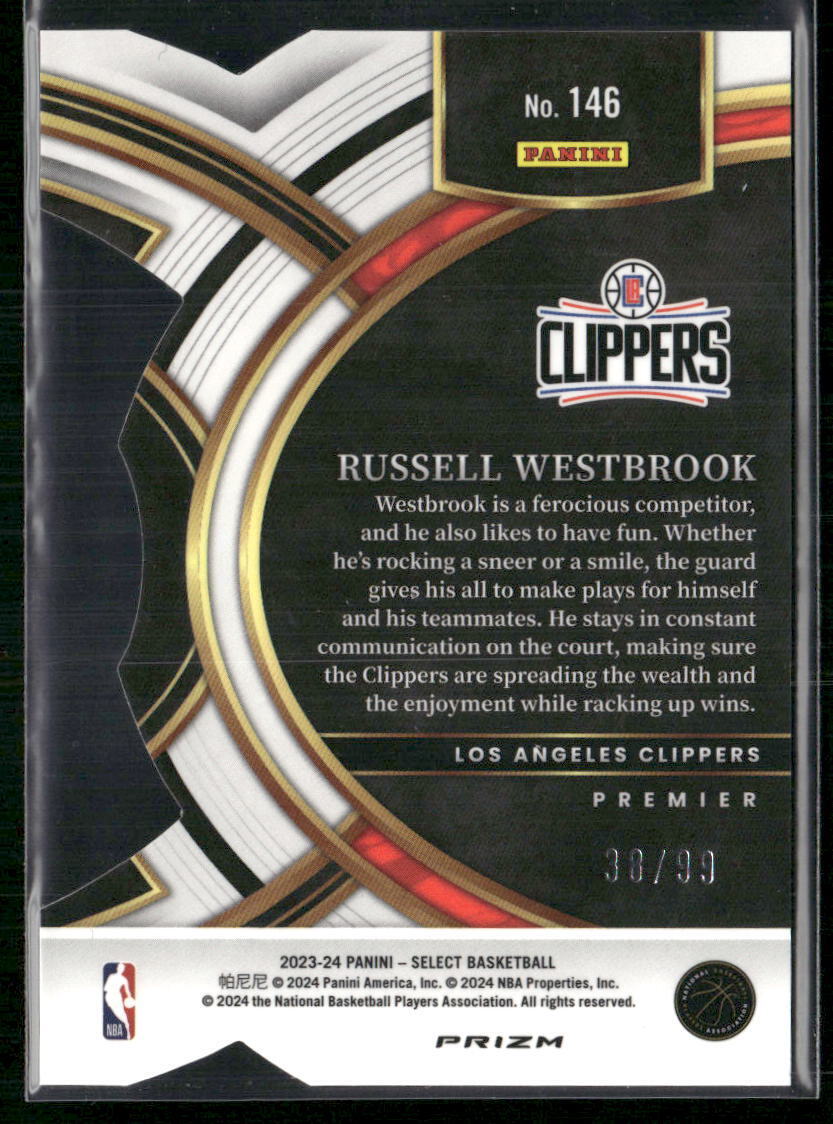 2023-24 Panini Select #146 Russell Westbrook Purple Prizms Die Cut #/99