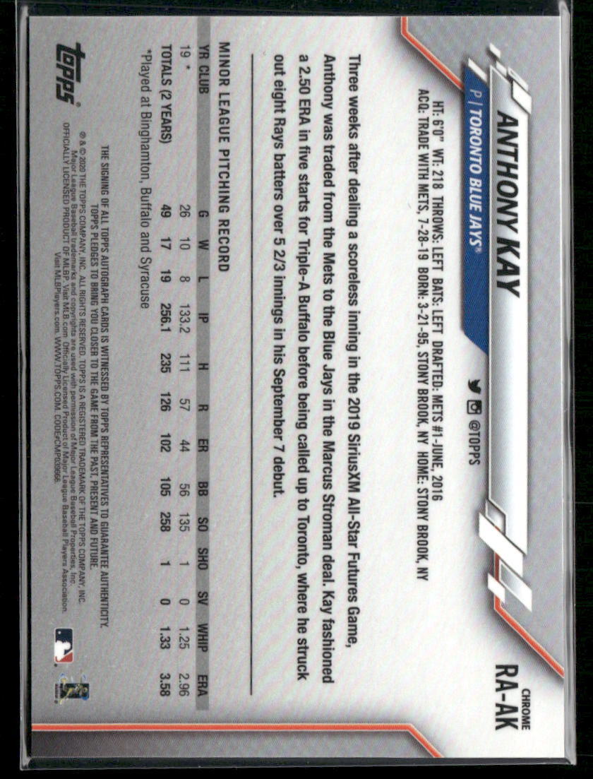 2020 Panini Prizm #RA-AK Anthony Kay Rookie Autographs Silver Prizm