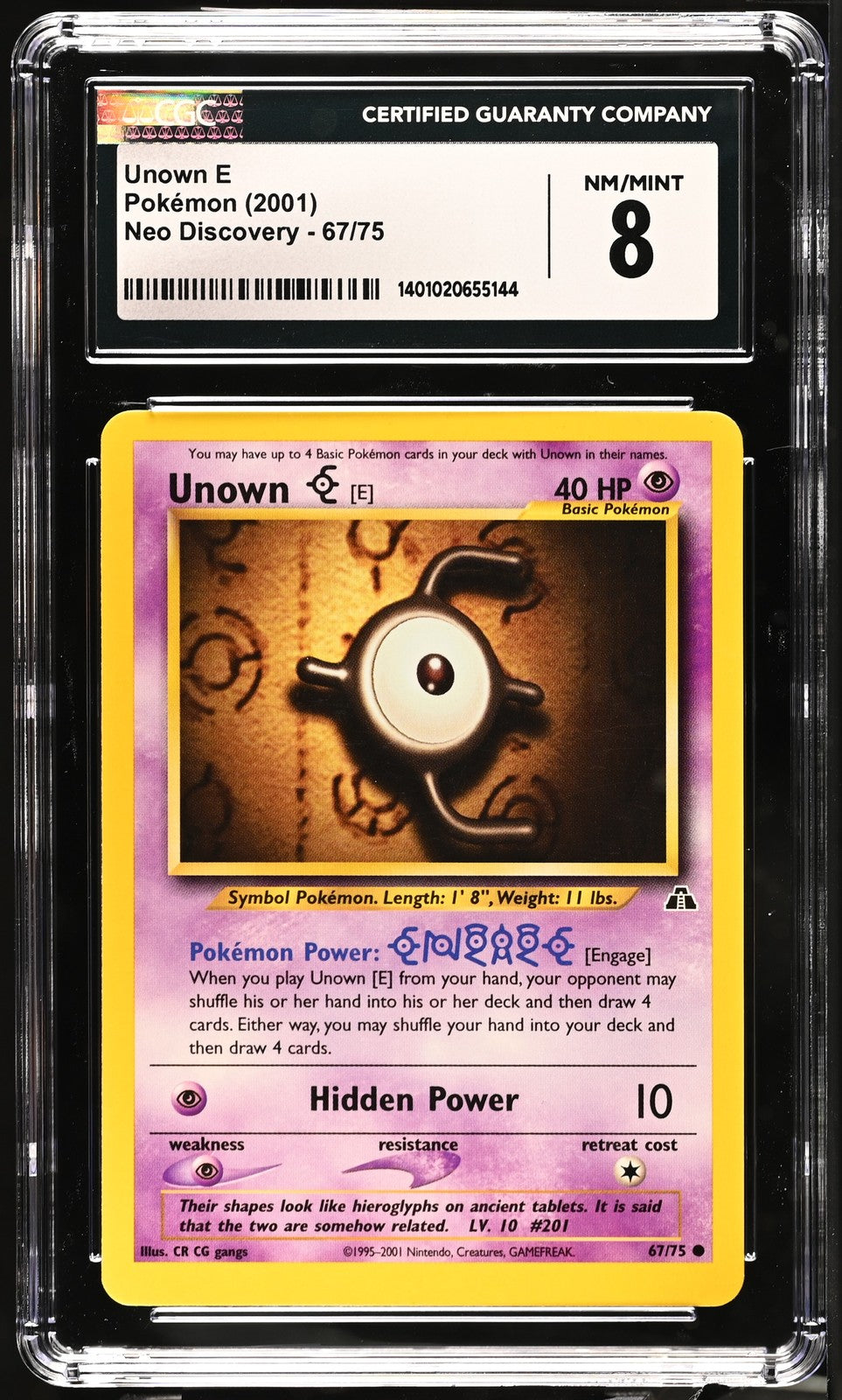 Unown E 2001 Neo Discovery #67/75 CGC 8