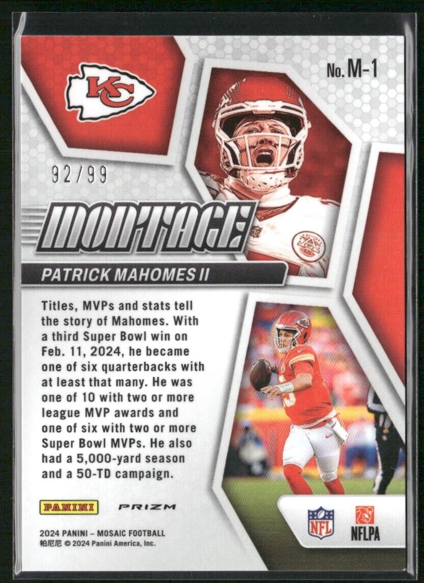 2024 MOSAIC PATRICK MAHOMES MONTAGE BLUE PRIZM /99 CHIEFS