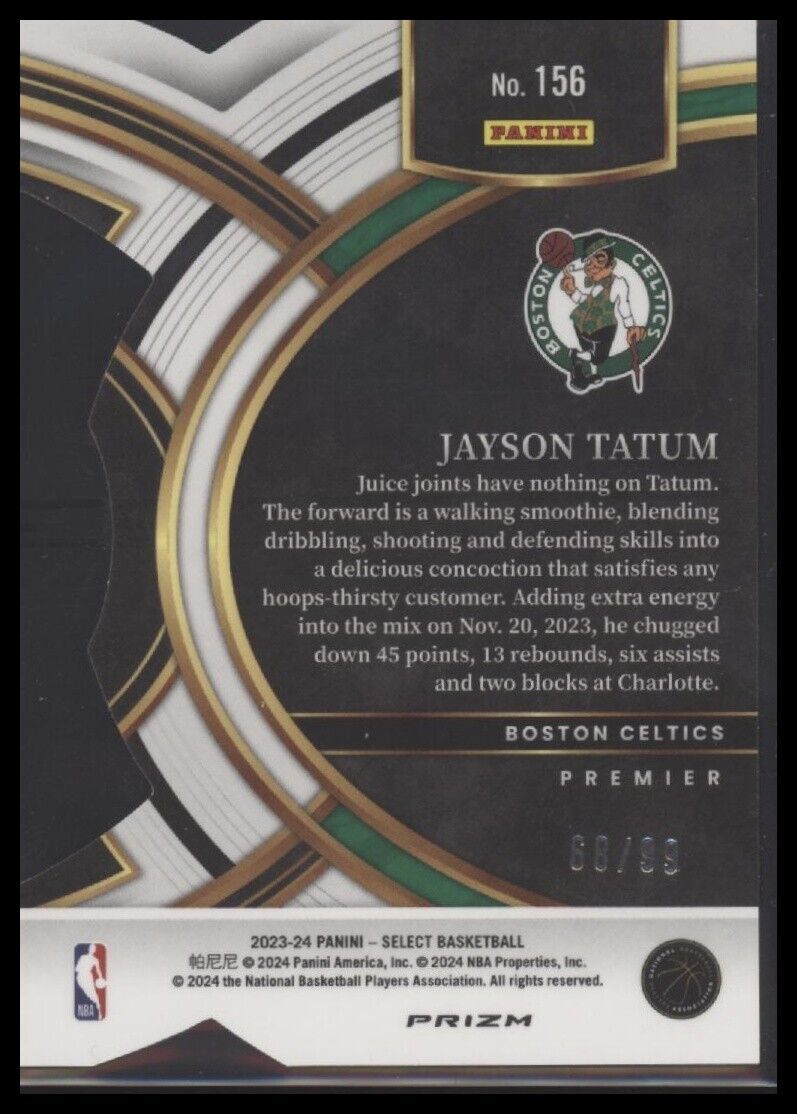 2023-24 Panini Select #156 Jayson Tatum Purple Prizms Die Cut #/99