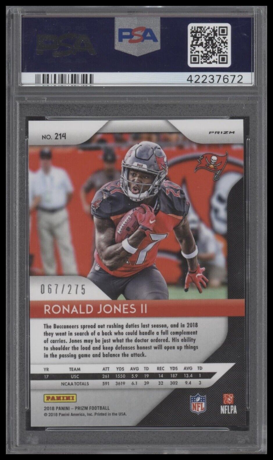 2018 Panini Prizm #214 Ronald Jones Ii Hyper Prizm PSA 9