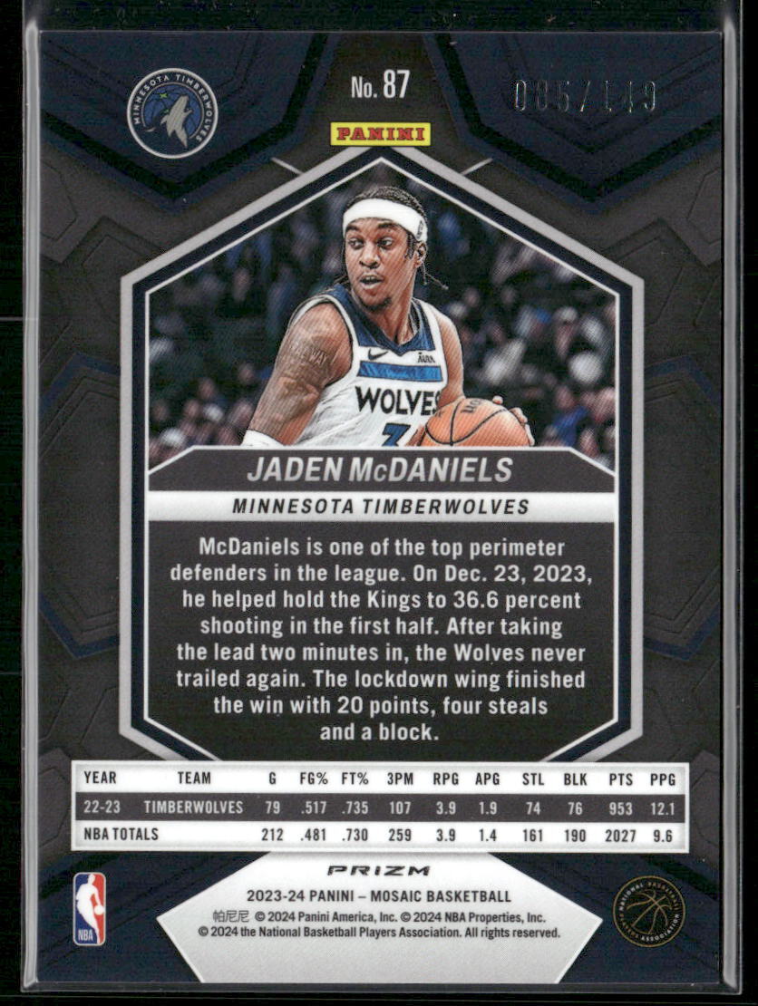 2023-24 Panini Mosaic #87 Jaden McDaniels Pink #/149