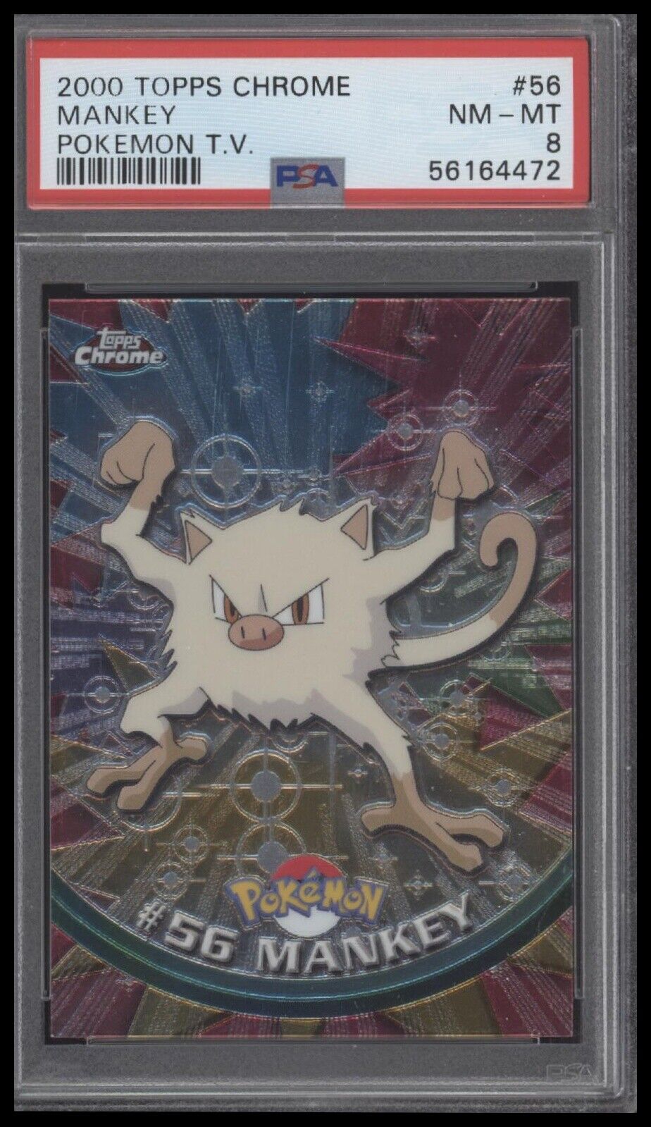 2000 Topps Chrome Pokemon T.V. #56 Mankey Pokemon T.V. PSA 8