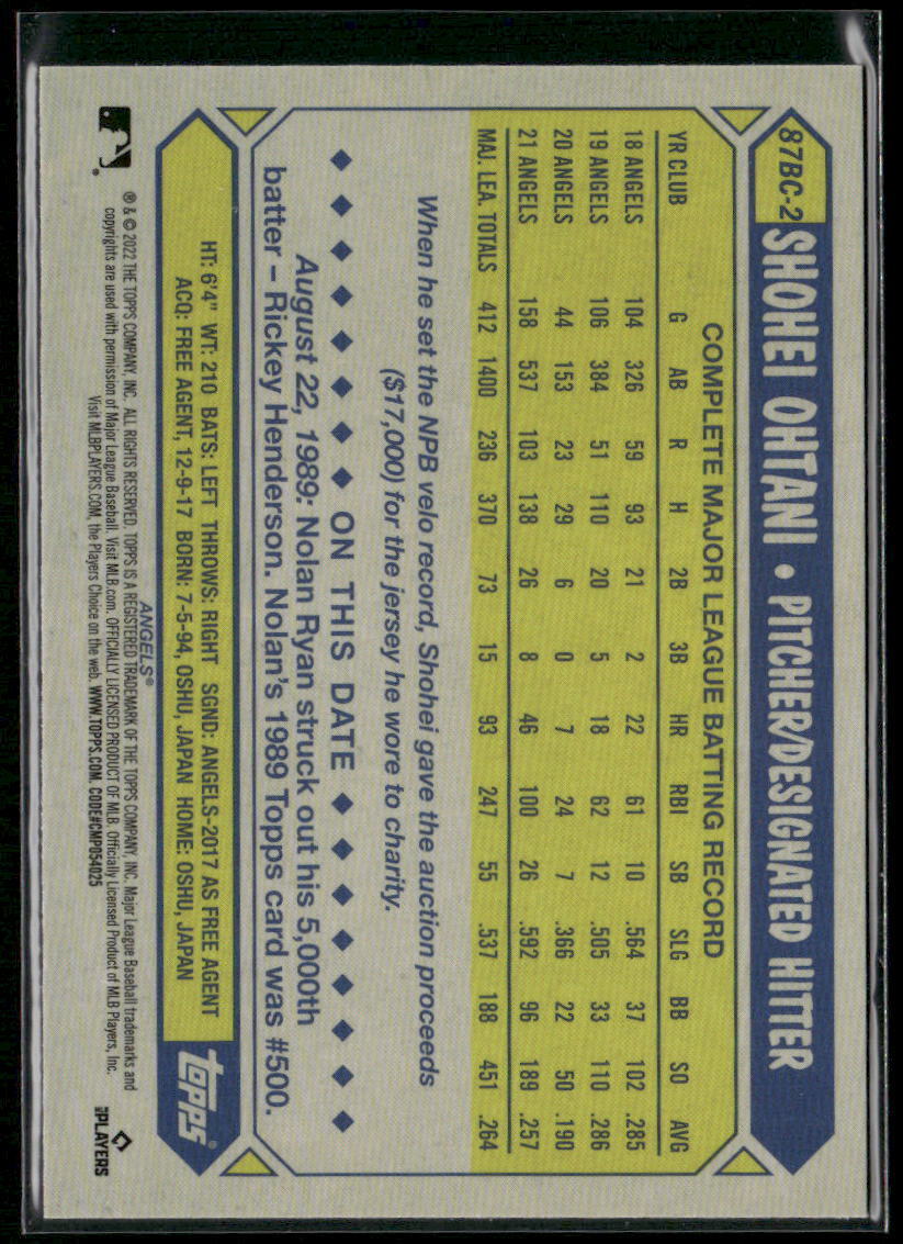 2022 Topps Chrome Shohei Ohtani 1987 Topps Baseball 35th Anniversary