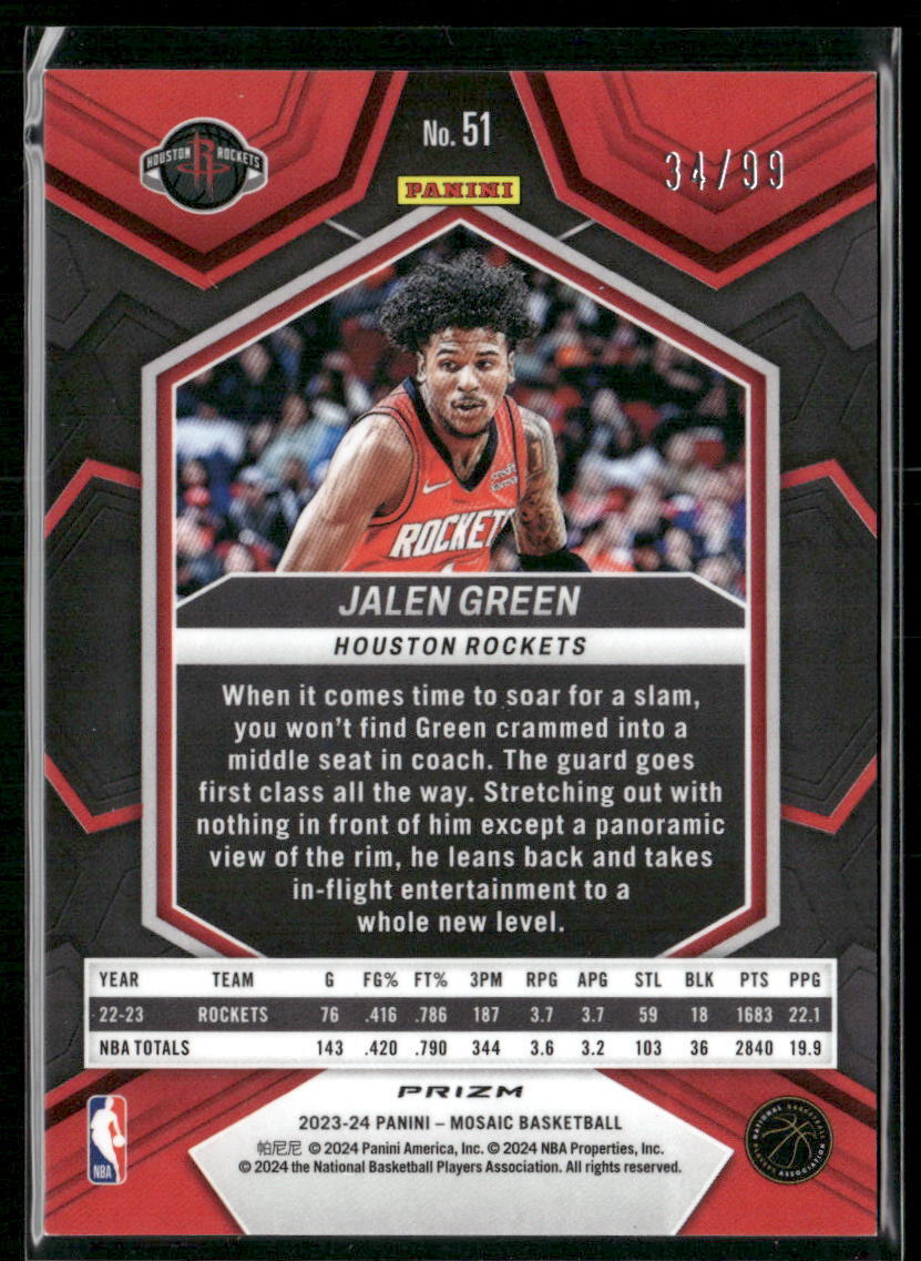 2023-24 Panini Mosaic #51 Jalen Green Purple #/99