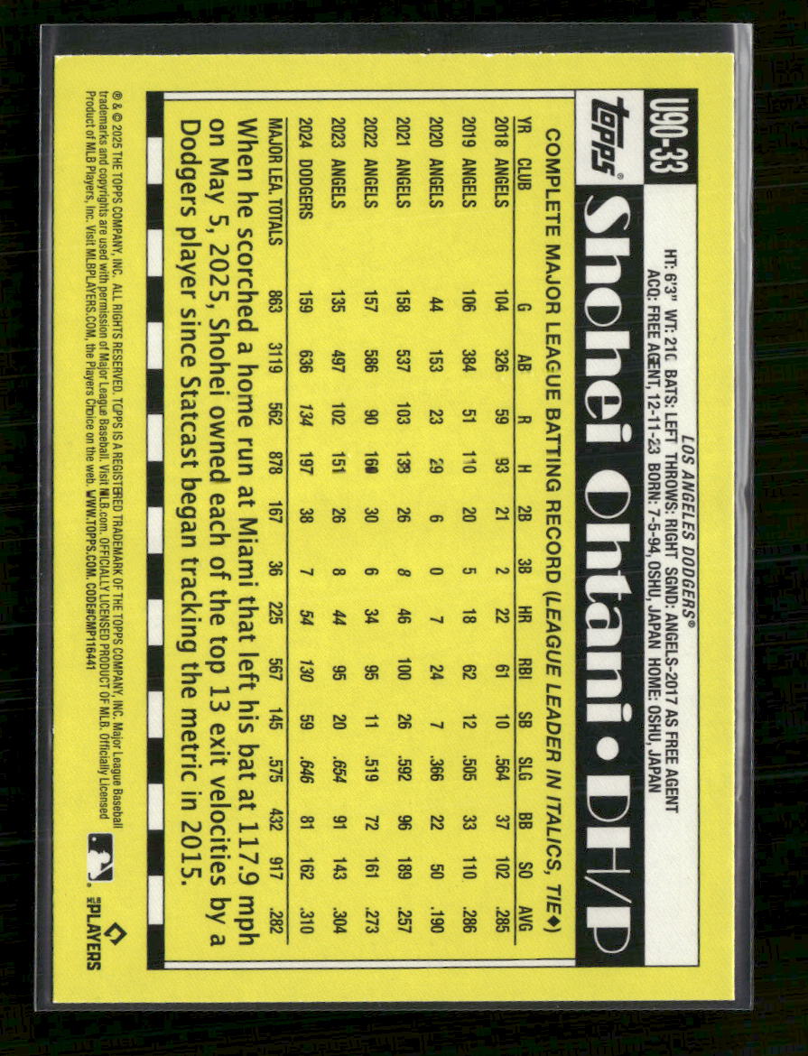 2025 Topps 1990 Baseball 35th Anniversary Holofoil Shohei Ohtani #U90-33