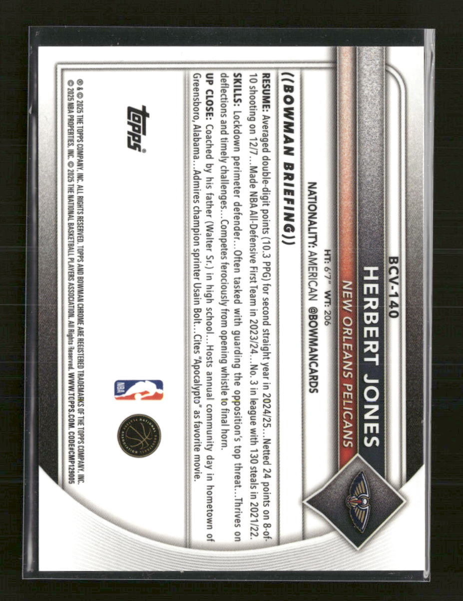 2025-26 Bowman Chrome Black Checkerboard #/10 Herbert Jones #BCV-140