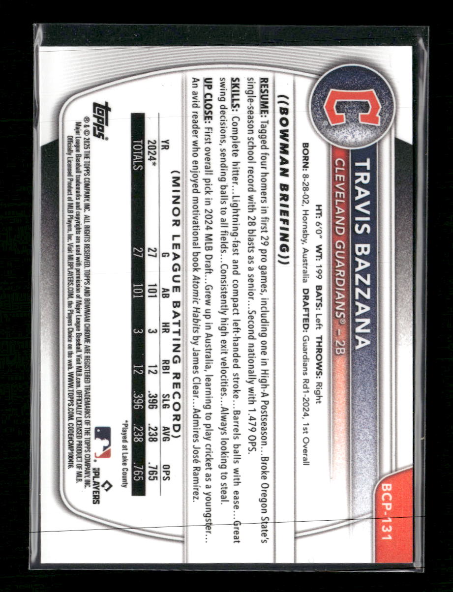 2025 Bowman Chrome Prospects Speckle Refractor Travis Bazzana #/299 #BCP-131