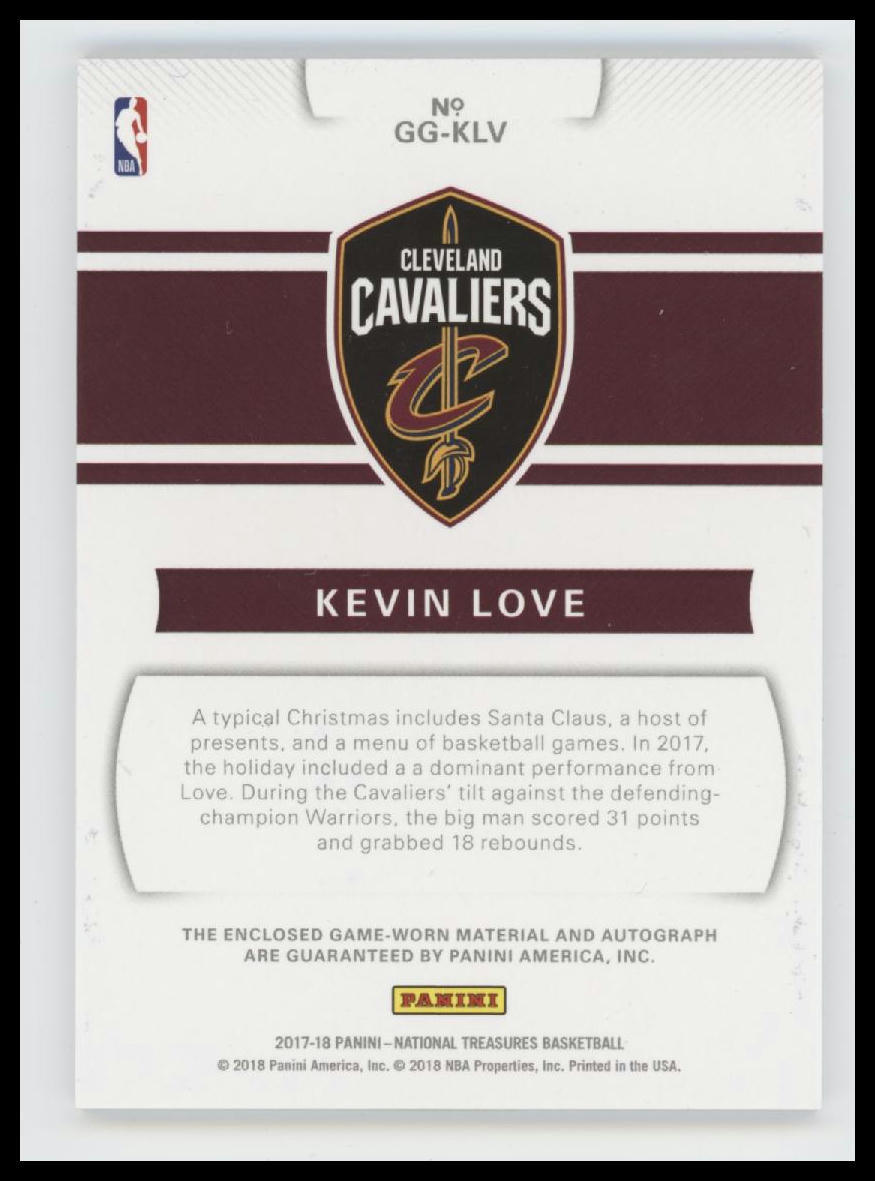 2017-18 Panini National Treasures Game Gear Kevin Love #/25 Auto #GG-KLV