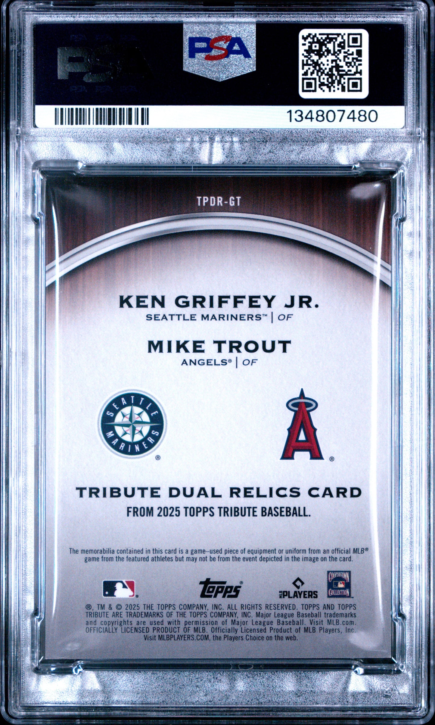 2025 Topps Tribute Dual-Player Dual Relics-Gold Griffey Jr./Trout 9 PSA #GT