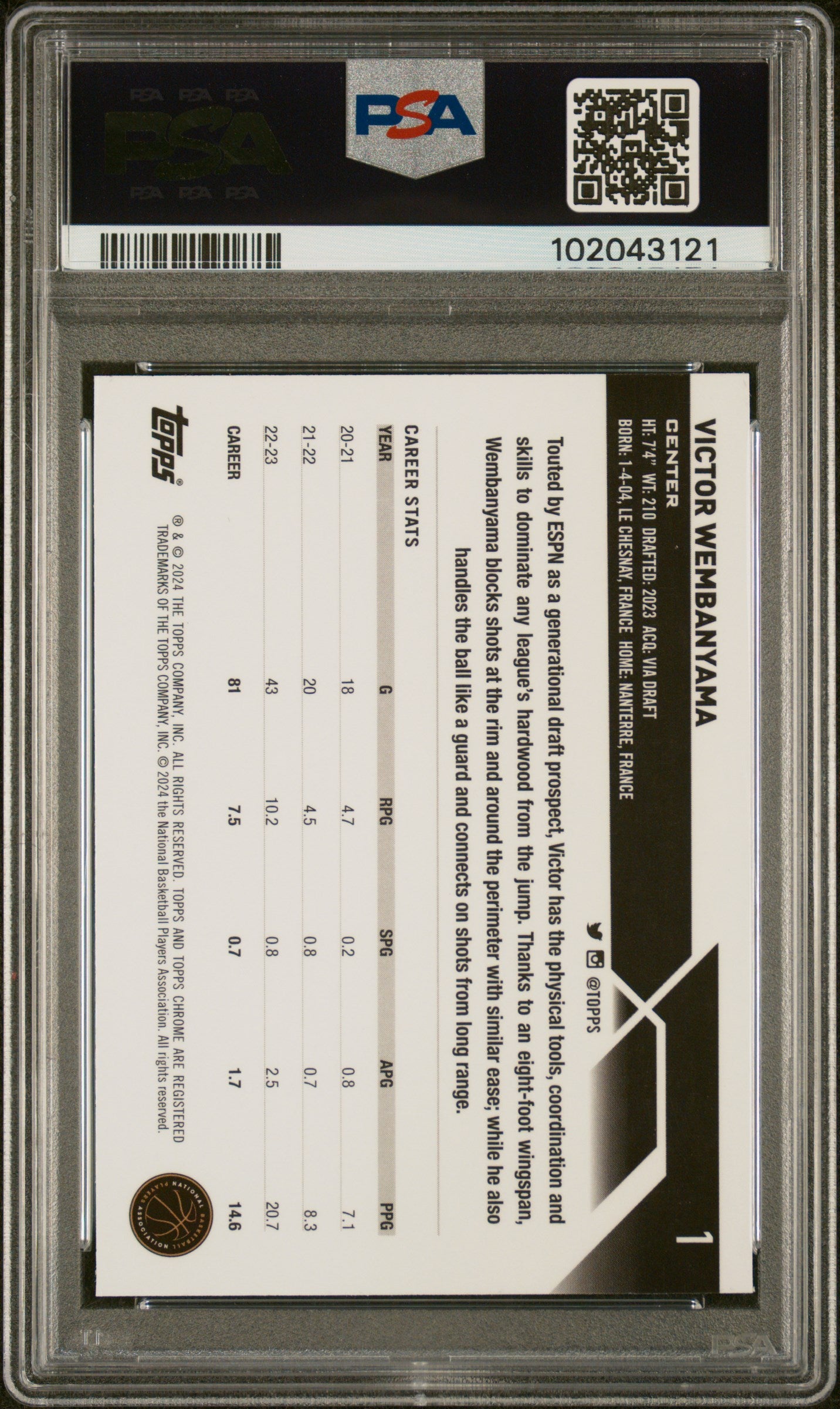 2023 Topps Chrome Victor Wembanyama 9 PSA #1