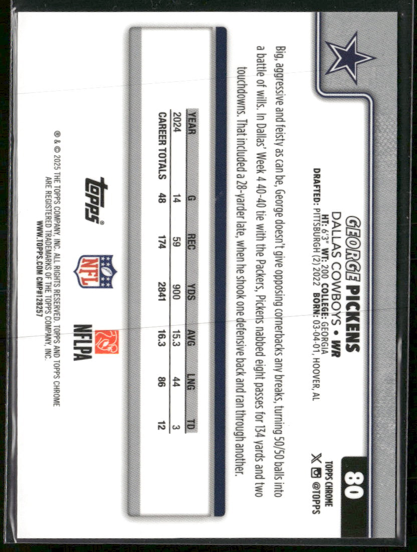 2025 Topps Chrome Orange Wave Refractor George Pickens #/25 #80