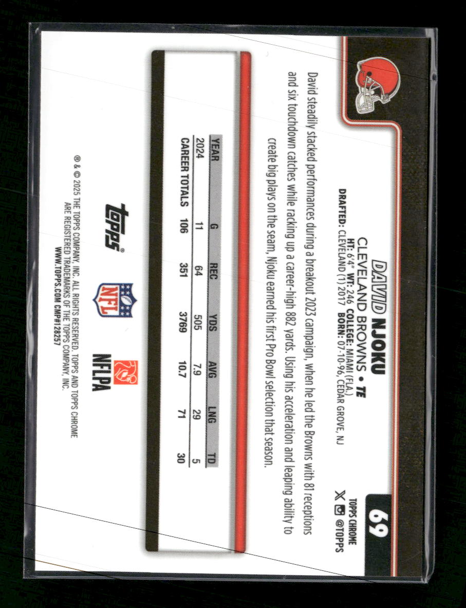 2025 Topps Chrome Orange Refractor David Njoku #/25 #69