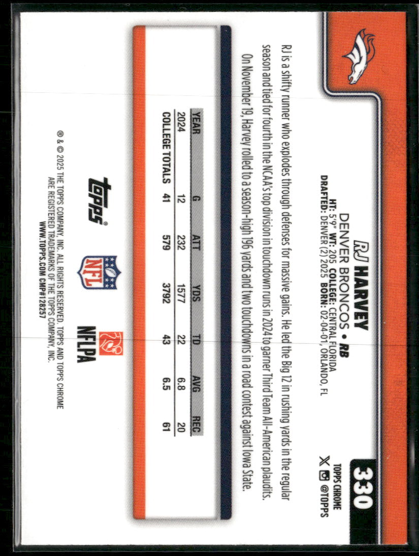 2025 Topps Green Lava Refractor RJ Harvey Rookie /99 #330