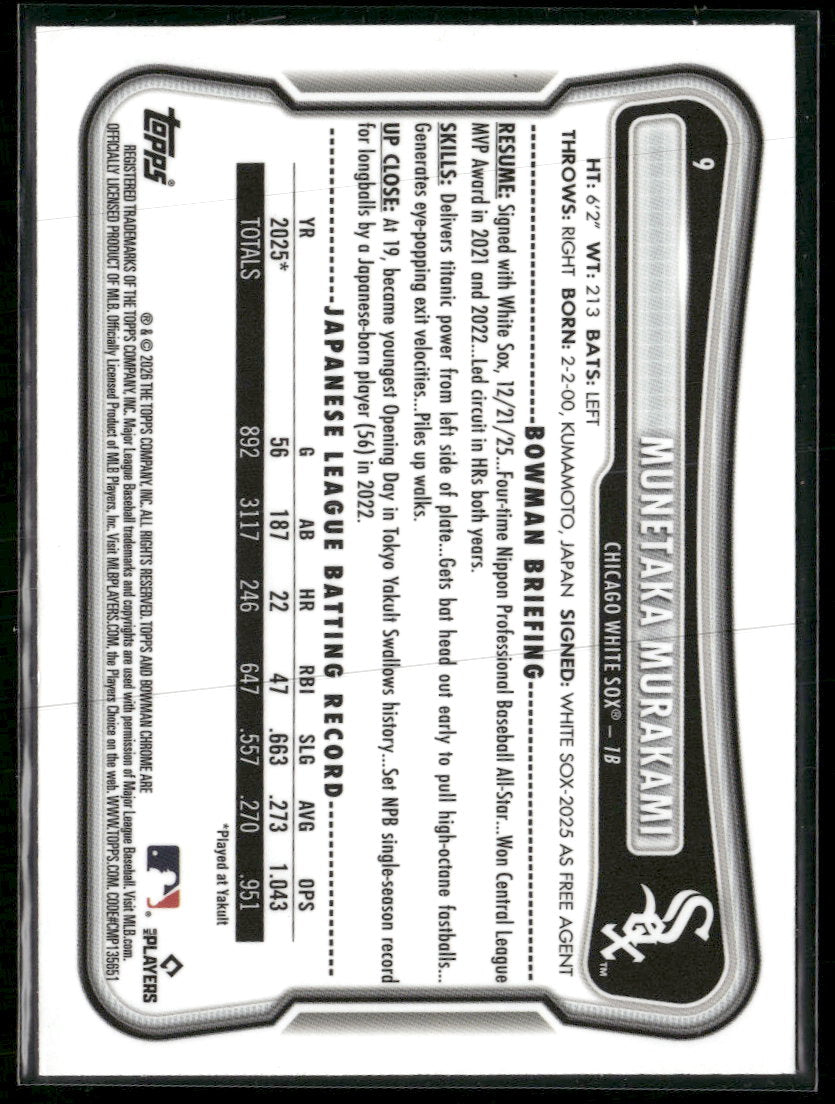 2026 Bowman Chrome Mojo Refractors Munetaka Murakami Rookie #9