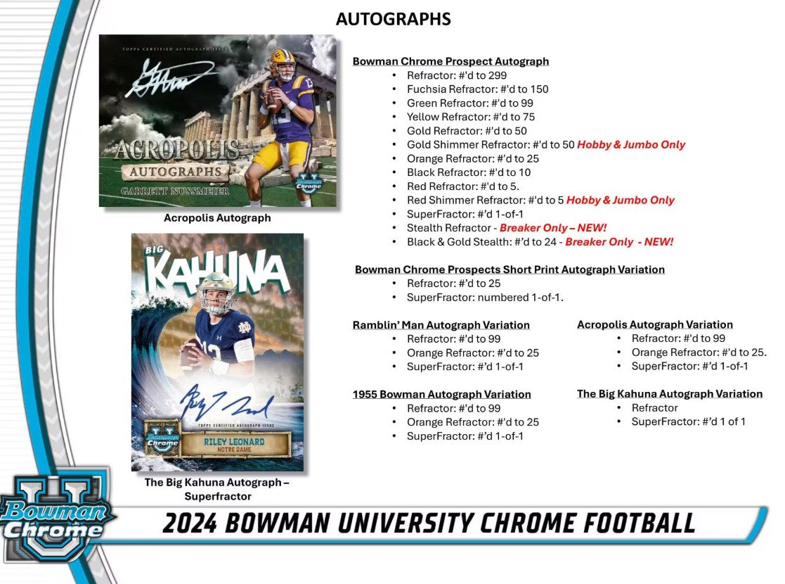 Caja de fútbol para aficionados de la Universidad Bowman 2024 cromada