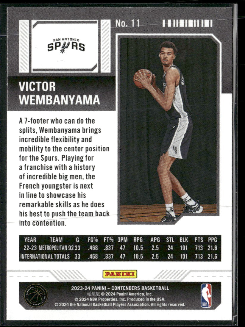 2023-24 Panini Contenders Season Ticket Retail Victor Wembanyama Rookie #11