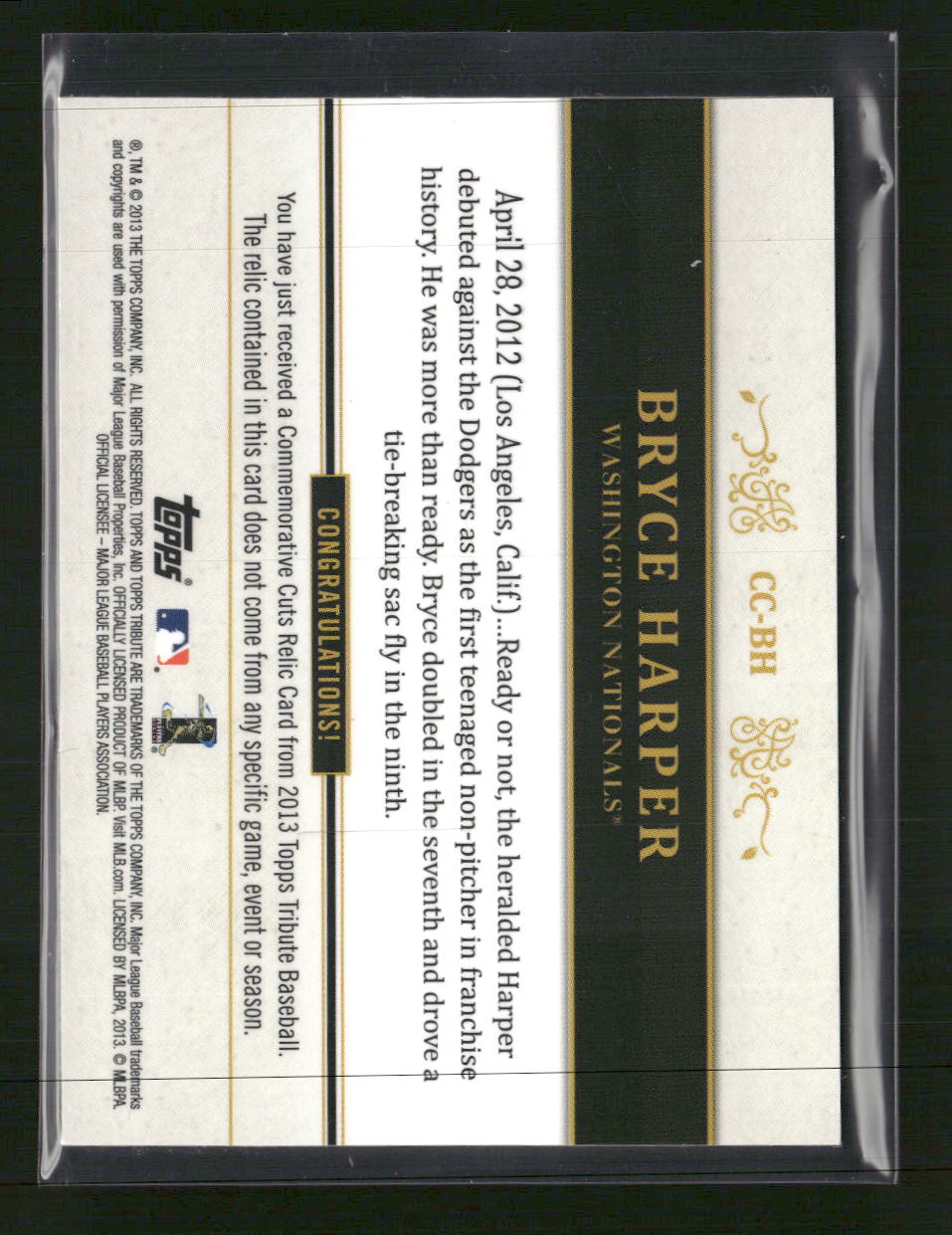 2013 Topps Tribute Commemorative Cuts Relics Blue Bryce Harper #/50 #CC-BH