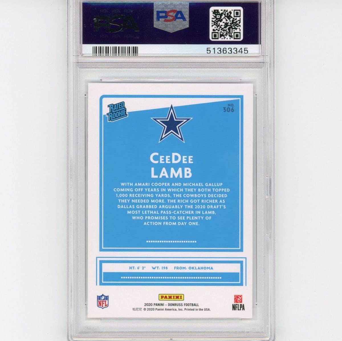 Graded 2020 Panini Donruss CeeDee Lamb #306 Rookie RC Football Card PSA 10 Gem Mint