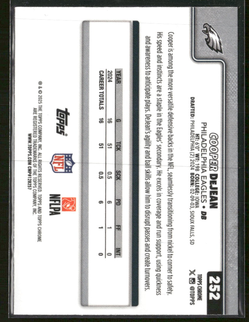 2025 Topps Chrome Teal Refractor Cooper DeJean #/299 #252