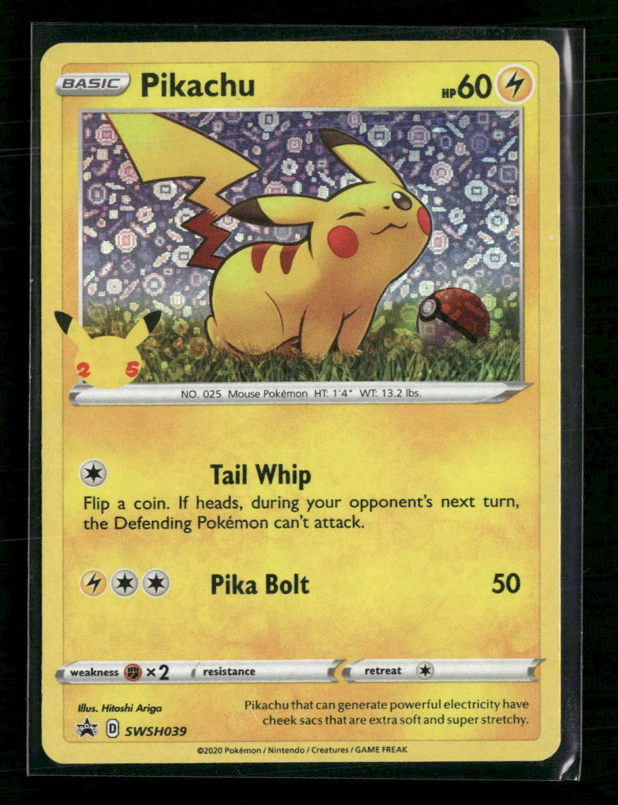 pikachu pokemon card swsh039 Promo (Large bend on right shuffle your deck Miscellaneous Cards & Products Pikachu