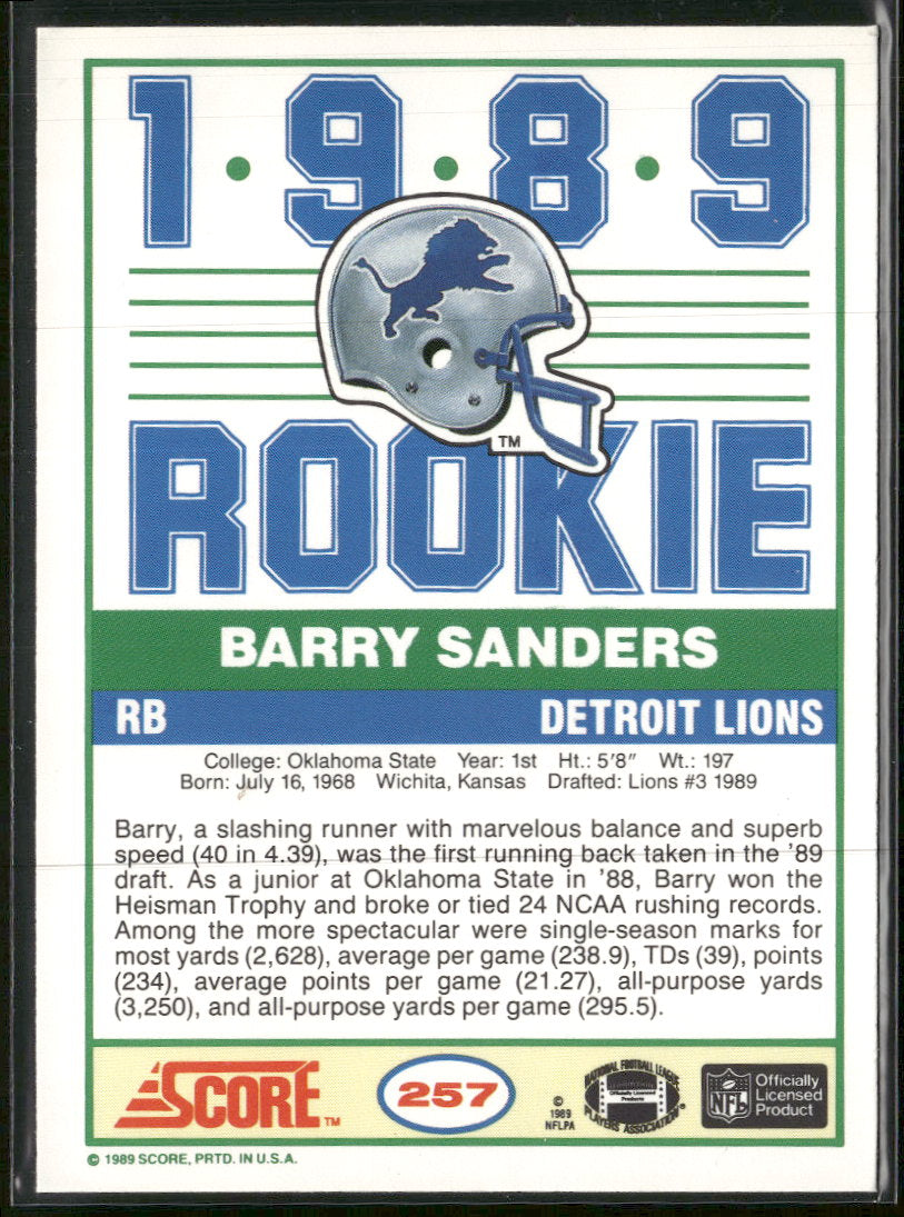 1989 Score Barry Sanders Rookie #257