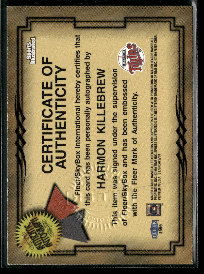1999 Sports Illustrated Greats of the Game Autographs Harmon Killebrew Auto #NNO