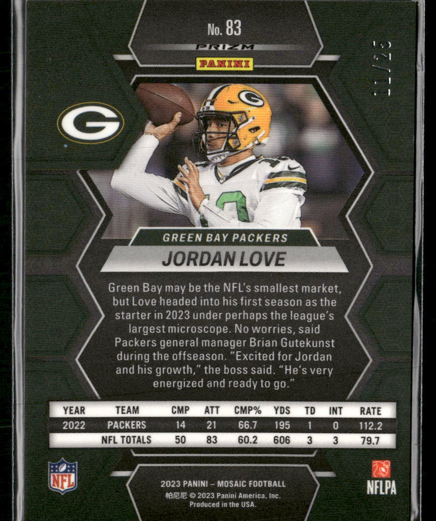 2023 Panini Mosaic White Mosaic Jordan Love #/25 #83
