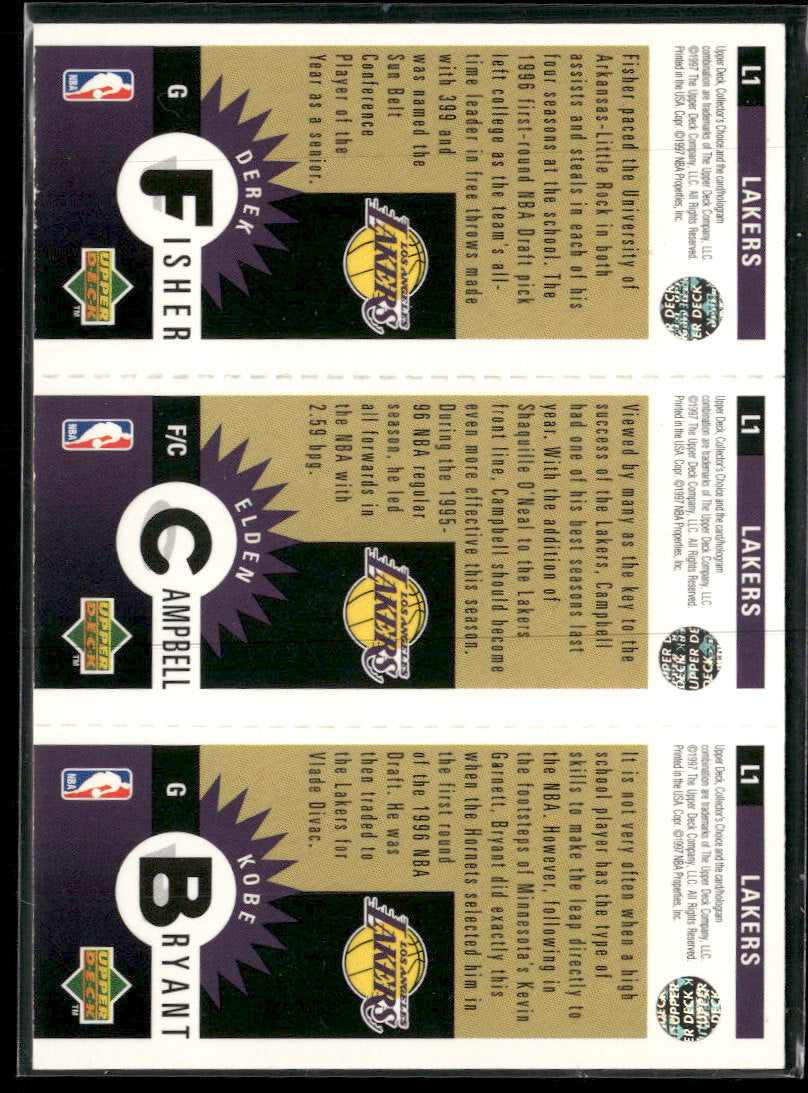 1996-97 Collector's Choice LA Lakers Kobe Bryant / Elden Campbell / Derek Fisher