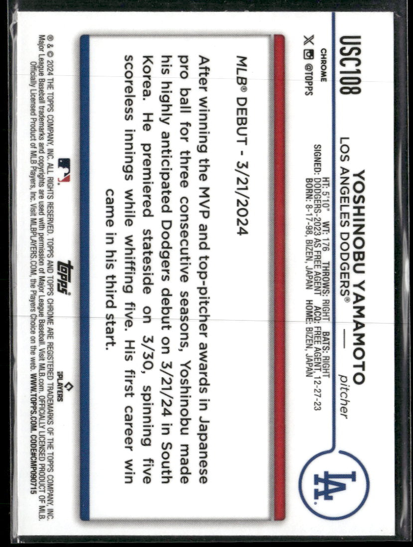 2024 Topps Chrome Update X-Fractors Yoshinobu Yamamoto #USC108
