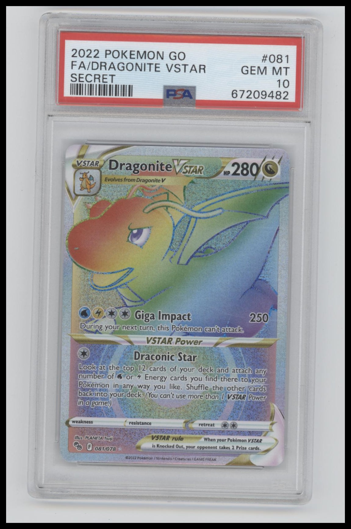 2022 Pokemon Go Secret Fa/Dragonite Vstar 10 PSA #081 – Orb Sports Cards & Collectibles
