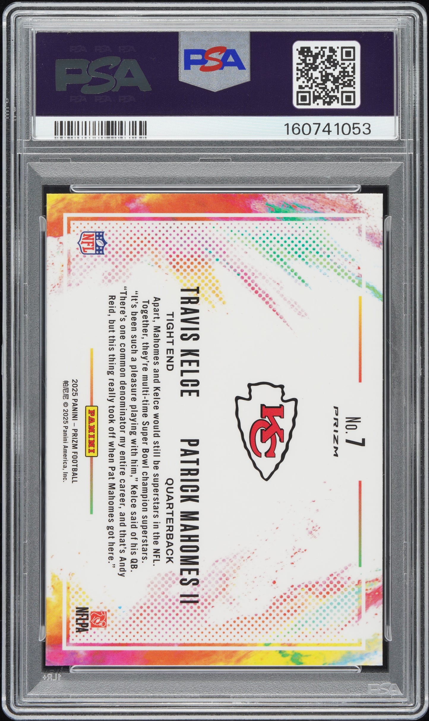 2025 Panini Prizm Color Blast Duals Kelce/Mahomes II #7 PSA 10