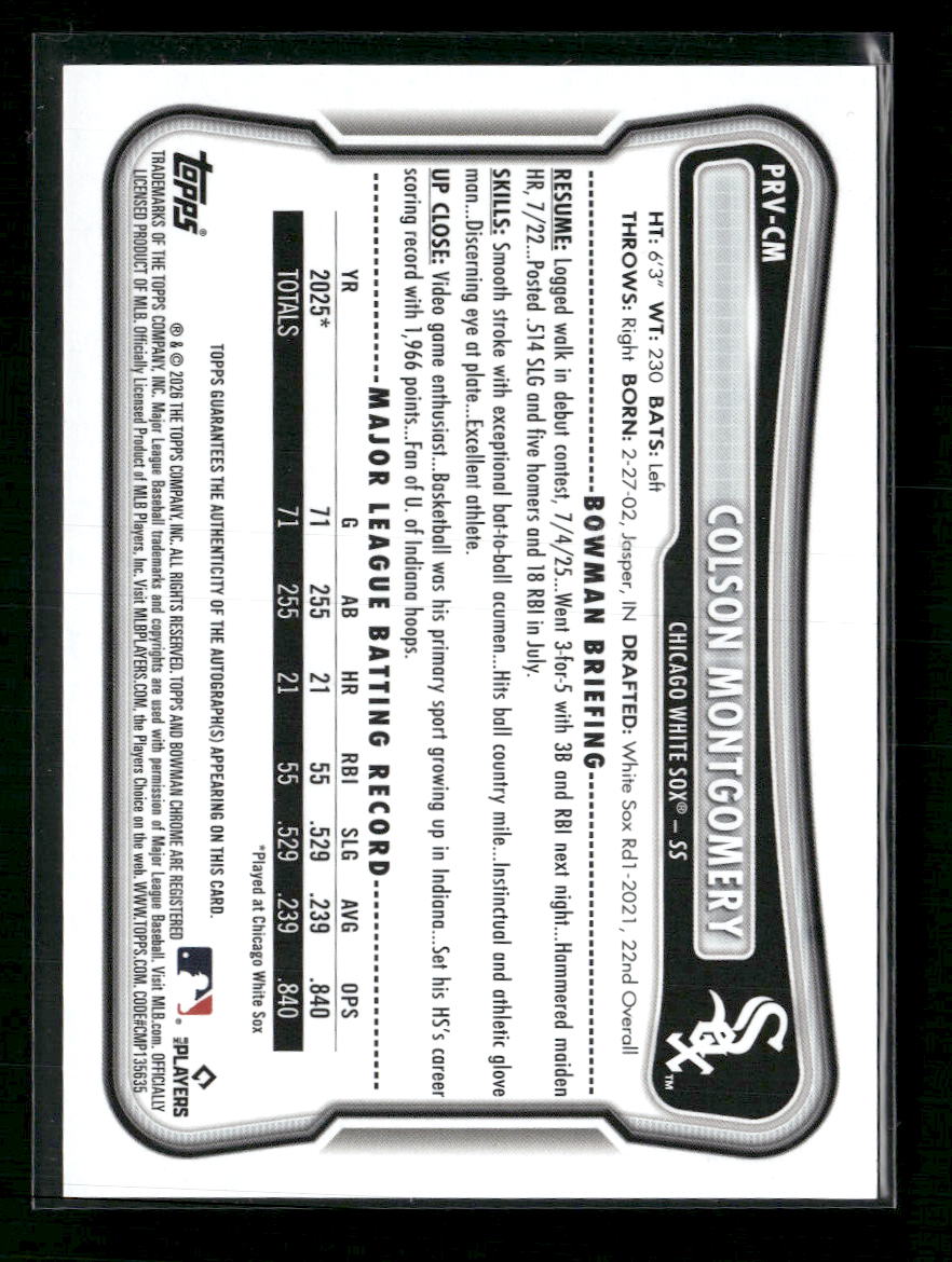2026 Bowman Rookie and Veteran Purple Colson Montgomery Auto #/250 #PRV-CM