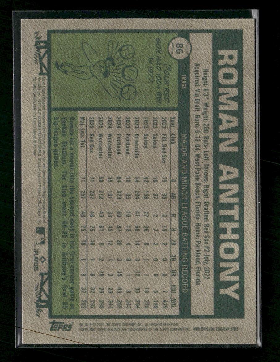 2026 Topps Heritage Image Variation Roman Anthony Rookie #86